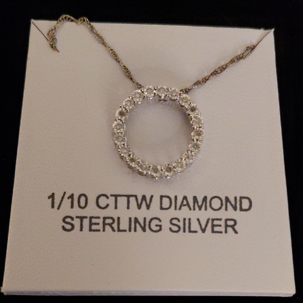 Sterling Silver Diamond Circle Pendant Necklace